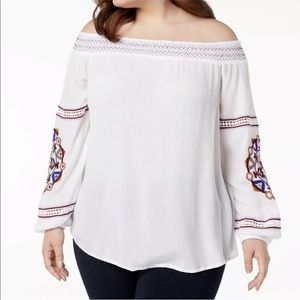 tunic top off the shoulder gauzy embroidered boho